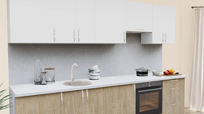 Кухня на заказ Белый глянец 6G Дуб сонома светлый